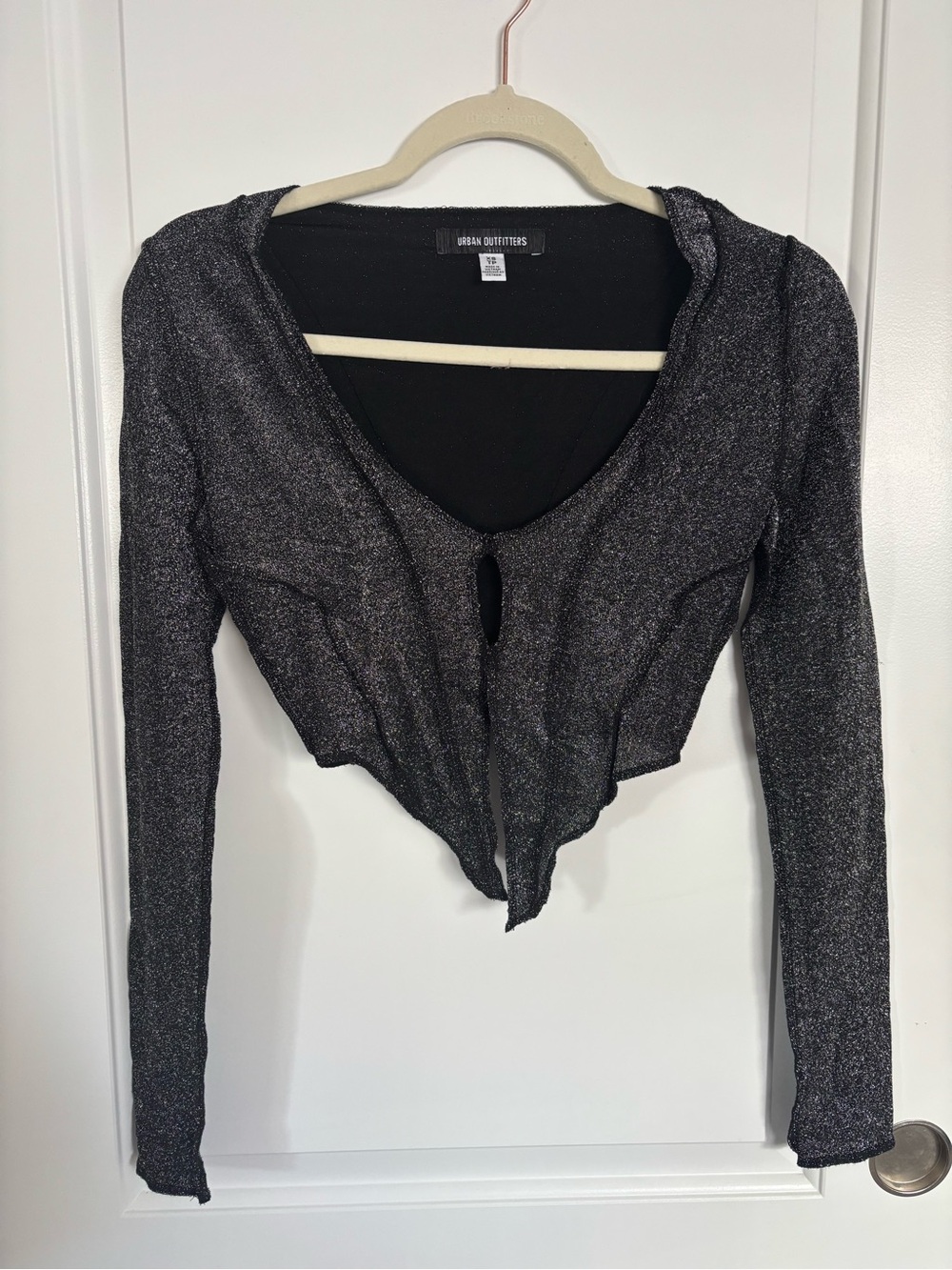 Urban Outfitters Shimmery Black Cropped Tie-Front Top